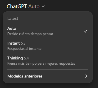 Selector de modelos de ChatGPT actualizado 2026
