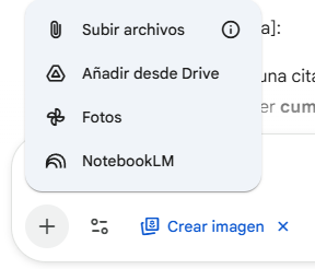 Icono para subir imagen en el cuadro de prompt de Gemini