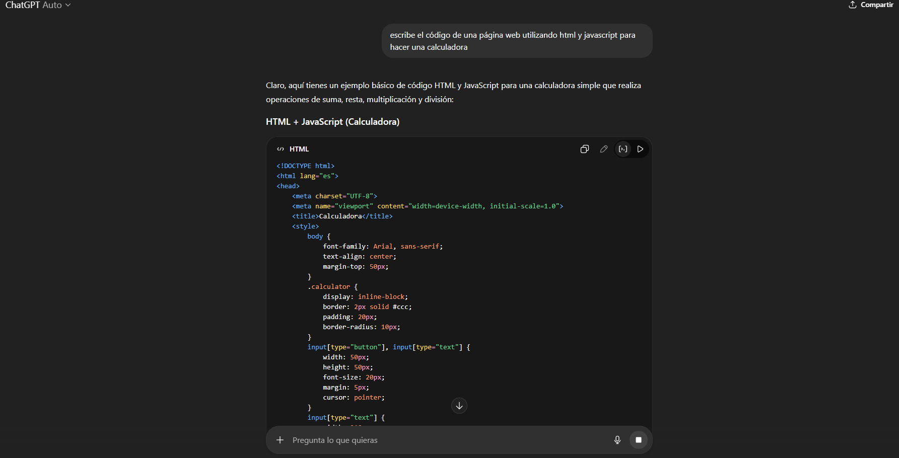 ChatGPT generando código