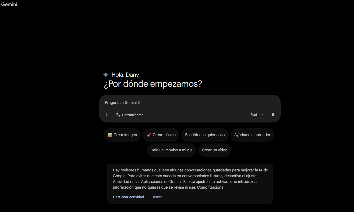 Interfaz de Google Gemini